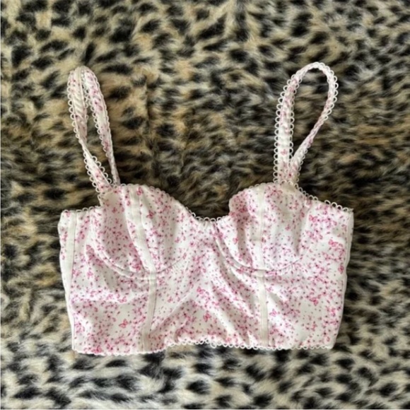 White Fox Boutique Pink and White Floral Bustier Corset Tank Top - Picture 1 of 1